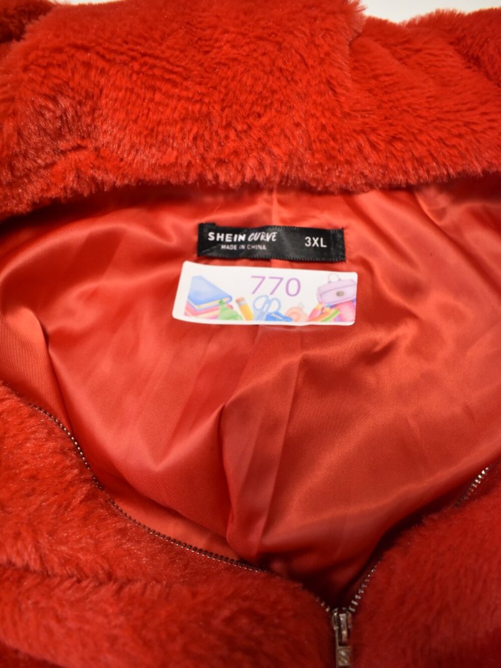 SHEIN Curve Womens 3XL Red Faux Fur Hooded Jacket Full Zip Plush Coat Plus Size - Picture 5 of 5